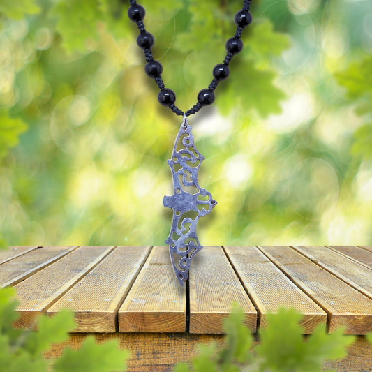 Collier style Mala en Obsidienne noire et sa chauve-souris (COL23-50)