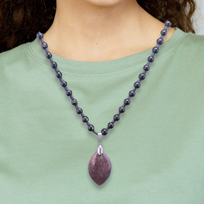 Collier style Mala en Obsidienne noire et Grenatite (COL23-47)