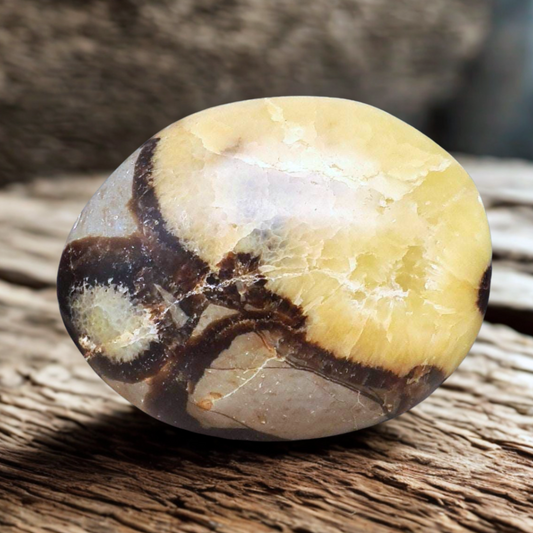 Galet poli en Septaria et Calcite jaune 64g (PRGFL325-4)