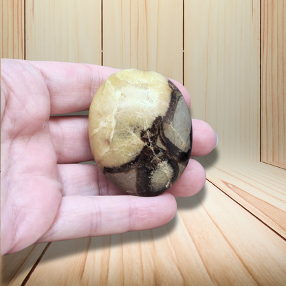 Galet poli en Septaria et Calcite jaune 64g (PRGFL325-4) - ENAE Minéraux