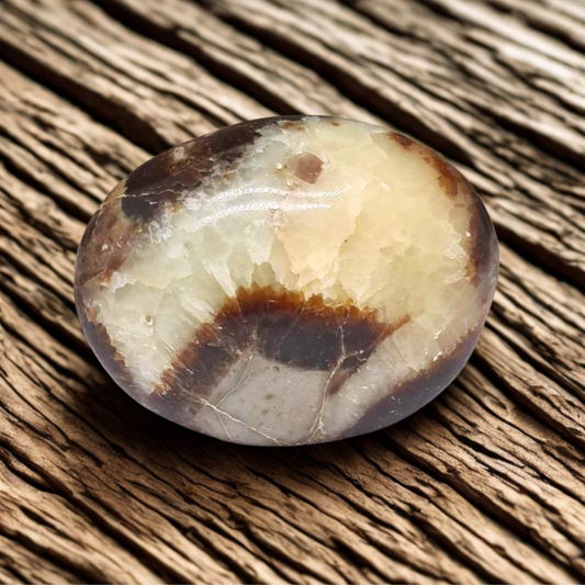 Galet poli en Septaria et Calcite jaune 47g (PRGFL325-6)