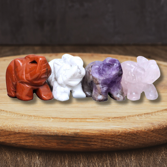 Lot de 4 éléphants en Quartz rose, Jaspe Rouge, Améthyste et Howlite (PRGFL346-70) - ENAE Minéraux