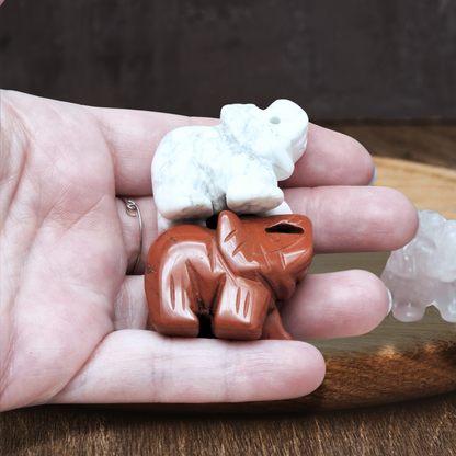 Lot de 4 éléphants en Quartz rose, Jaspe Rouge, Améthyste et Howlite (PRGFL346-70) - ENAE Minéraux