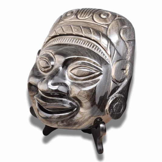 Tête masque Maya en Obsidienne dorée (PRGFL705)