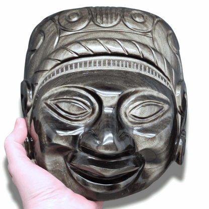 Tête masque Maya en Obsidienne dorée (PRGFL705) - ENAE Minéraux