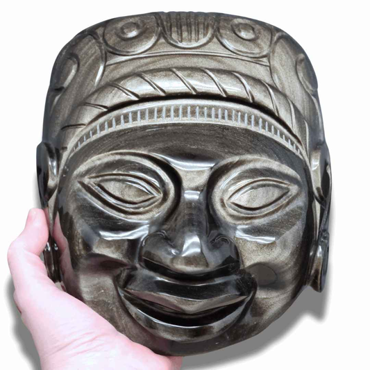 Tête masque Maya en Obsidienne dorée (PRGFL705)