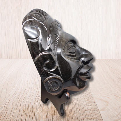 Tête masque Maya en Obsidienne dorée 2177g (PRGFL705) - ENAE Minéraux