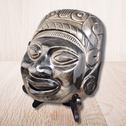 Tête masque Maya en Obsidienne dorée 2177g (PRGFL705) - ENAE Minéraux