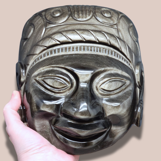 Tête masque Maya en Obsidienne dorée (PRGFL705)