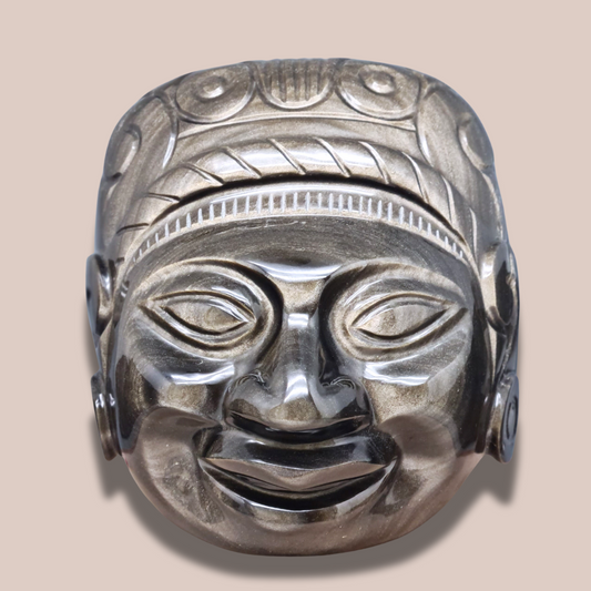 Tête masque Maya en Obsidienne dorée (PRGFL705)