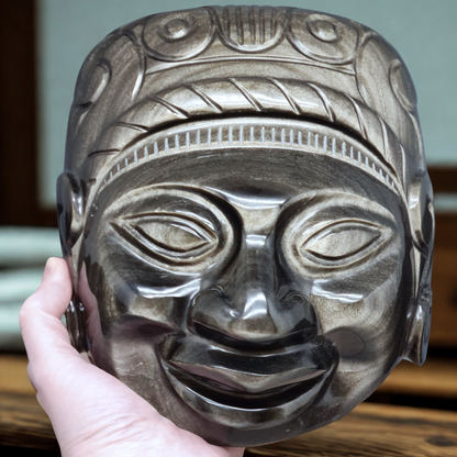 Tête masque Maya en Obsidienne dorée 2177g (PRGFL705)