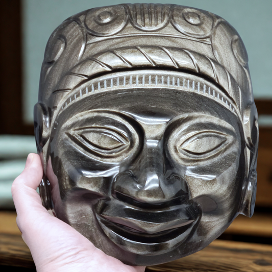 Tête masque Maya en Obsidienne dorée 2177g (PRGFL705)