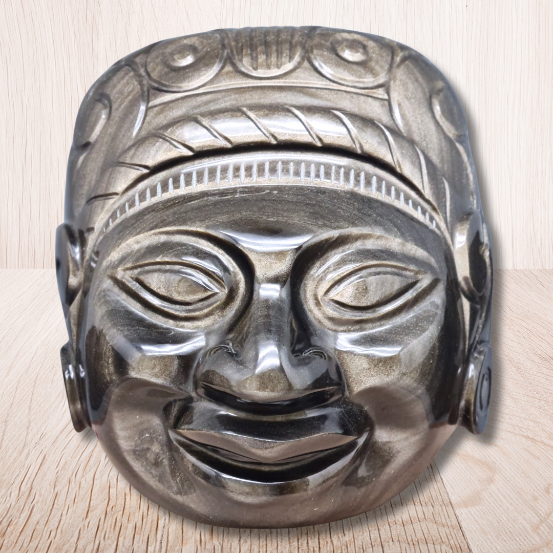 Tête masque Maya en Obsidienne dorée 2177g (PRGFL705) - ENAE Minéraux