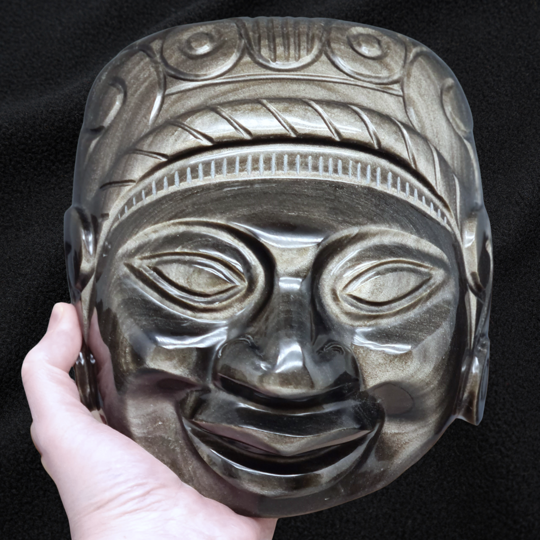 Tête masque Maya en Obsidienne dorée 2177g (PRGFL705)