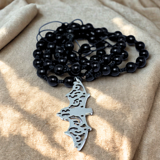 Collier style Mala en Obsidienne noire et sa chauve-souris (COL23-50)