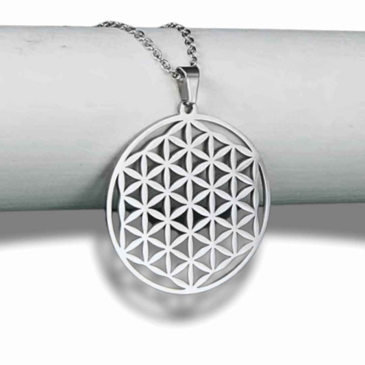 Pendentif Fleur de Vie en acier inoxydable argenté