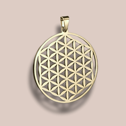 Pendentif Fleur de Vie en acier inoxydable doré