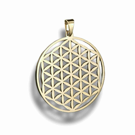 Pendentif Fleur de Vie en acier inoxydable doré