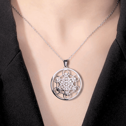 Pendentif Cube de Metatron en acier inoxydable argenté