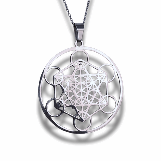 Pendentif Cube de Metatron en acier inoxydable argenté