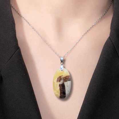 Pendentif en Septaria et Calcite jaune (PE2016)