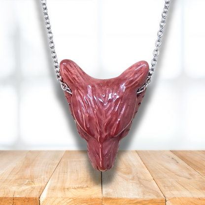 Pendentif Tête de loup en Jaspe Mookaïte (PE1100-12)