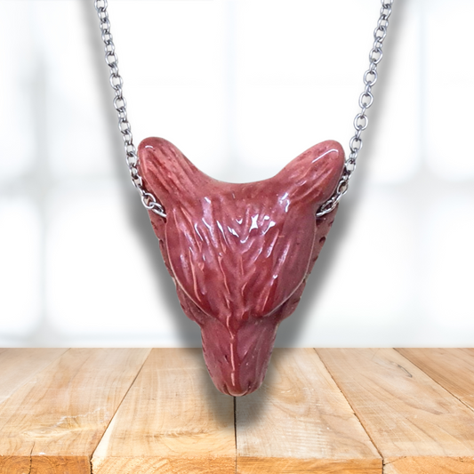 Pendentif Tête de loup en Jaspe Mookaïte (PE1100-12)