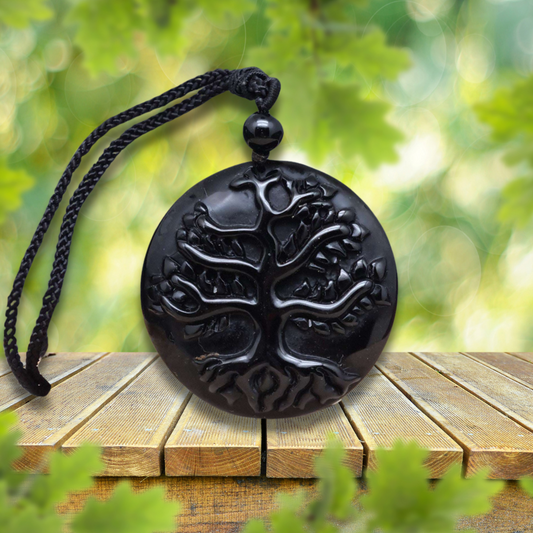 Pendentif Arbre de Vie en Obsidienne noire (PE1297-3)