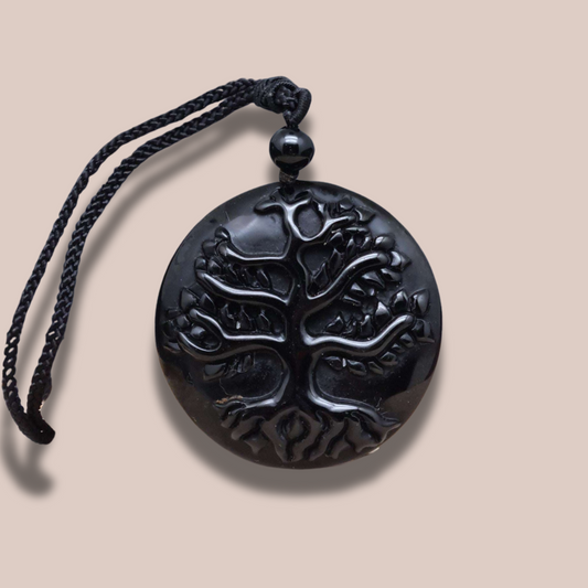 Pendentif Arbre de Vie en Obsidienne noire (PE1297-3)