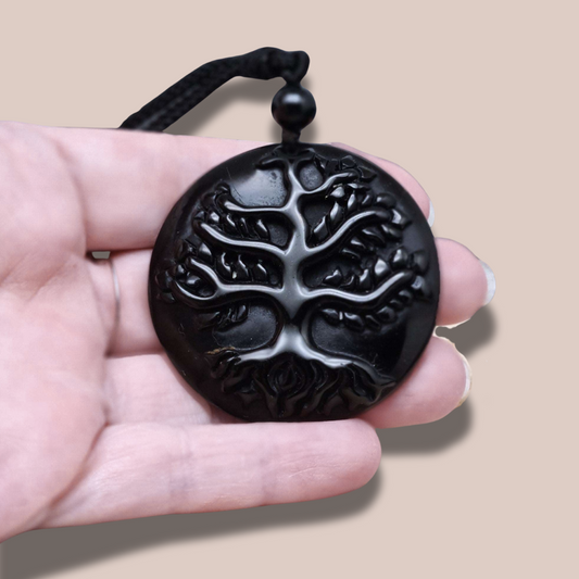 Pendentif Arbre de Vie en Obsidienne noire (PE1297-3)