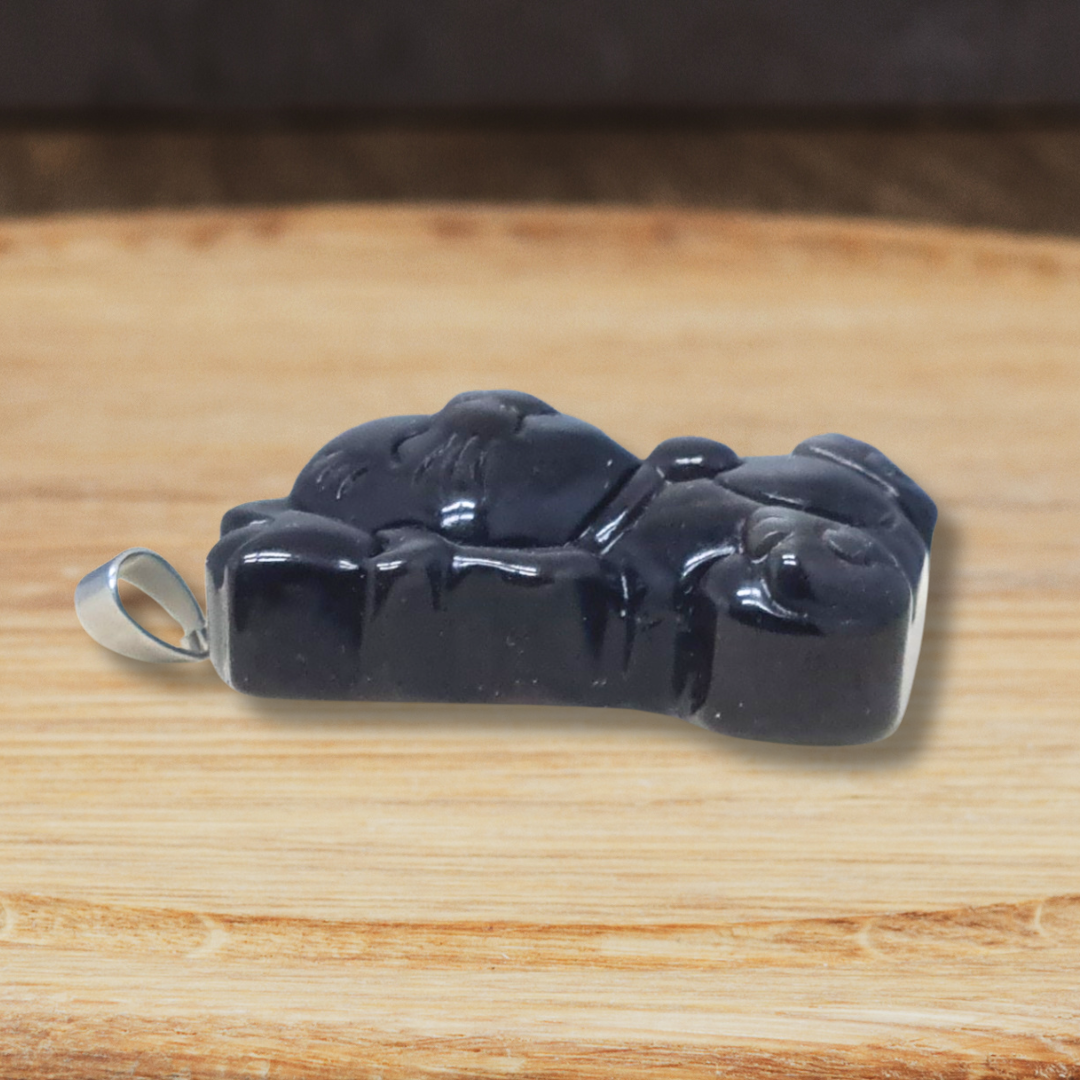 Pendentif chat porte-bonheur en Obsidienne argentée (PE1294-14) - ENAE Minéraux
