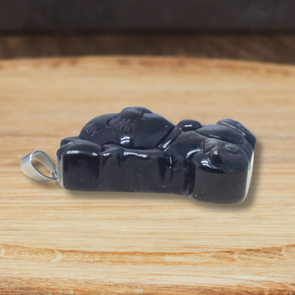 Pendentif chat porte-bonheur en Obsidienne argentée (PE1294-14) - ENAE Minéraux