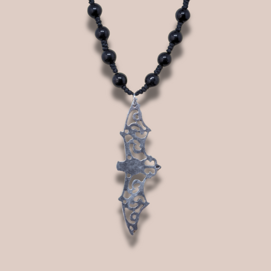 Collier style Mala en Obsidienne noire et sa chauve-souris (COL23-50)