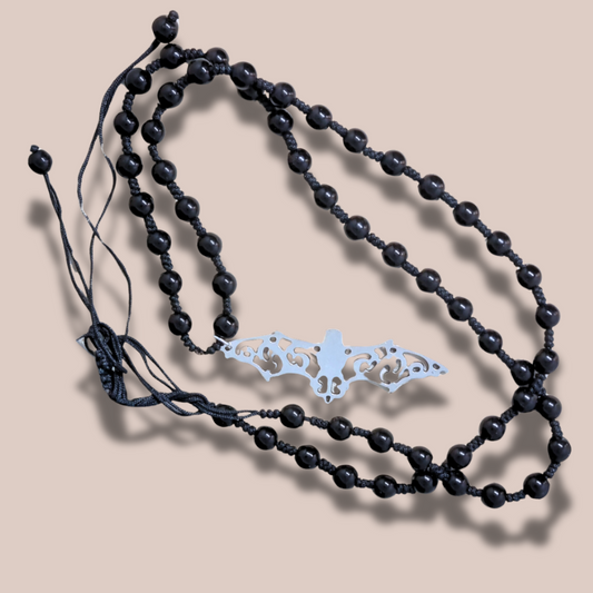 Collier style Mala en Obsidienne noire et sa chauve-souris (COL23-50)