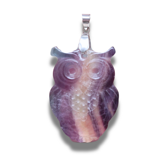 Pendentif Chouette en Fluorite Arc en Ciel (PRGFL500-21) - ENAE Minéraux