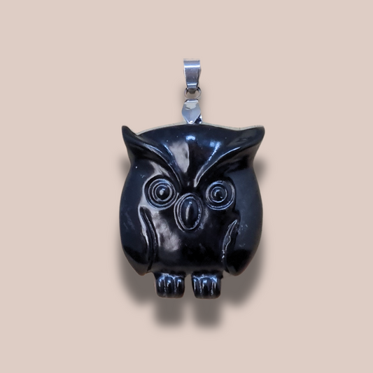 Pendentif chouette en Obsidienne noire (PE1998)