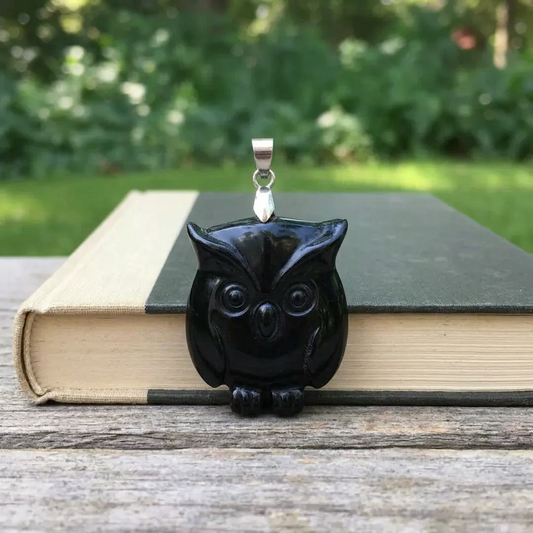 Pendentif chouette en Obsidienne noire (PE1998)