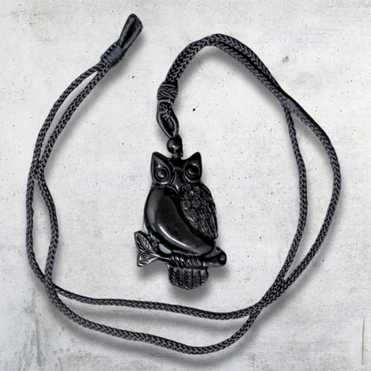 Pendentif chouette sur sa branche en Obsidienne noire (PE1296-7) - ENAE Minéraux