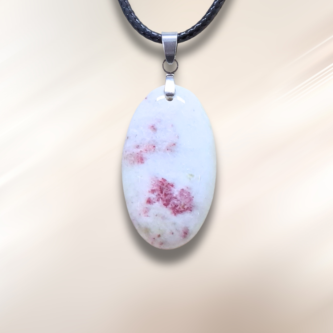 Pendentif en Cinabre et Calcite blanche (PE2019)