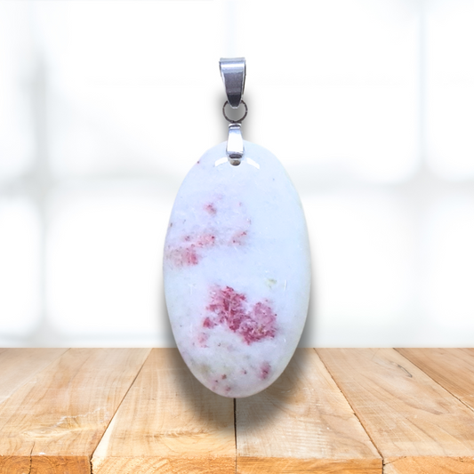 Pendentif en Cinabre et Calcite blanche (PE2019) - ENAE Minéraux