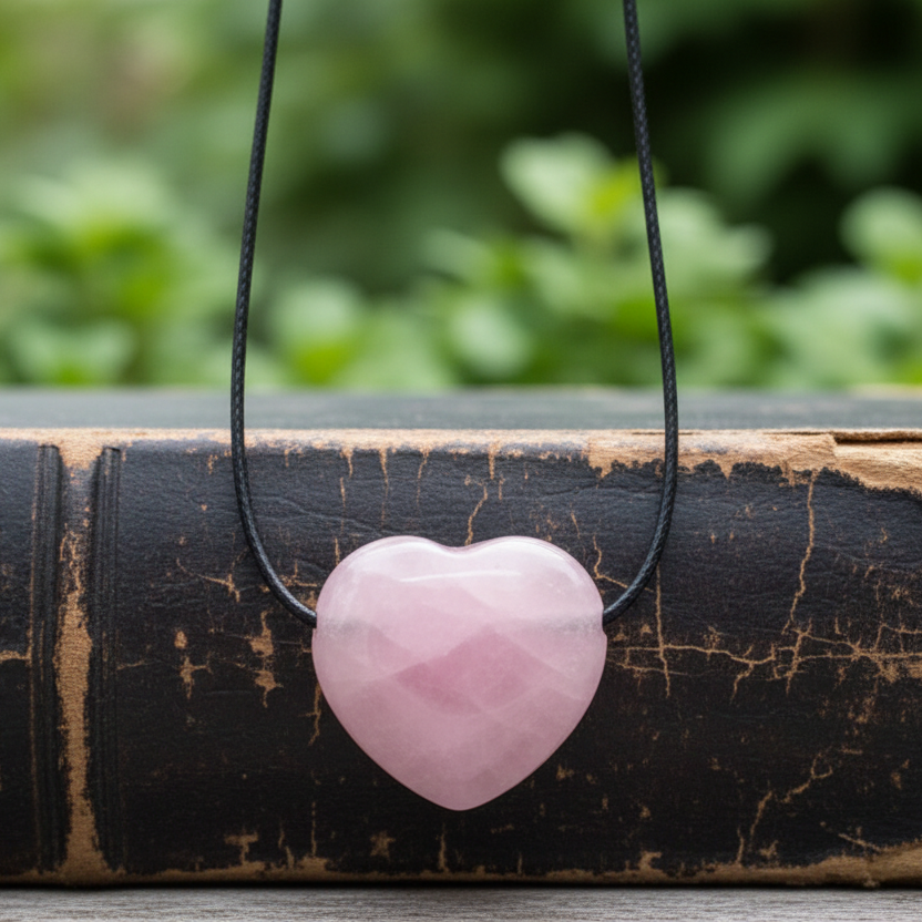 Pendentif cœur en Quartz rose (PE1554-1)