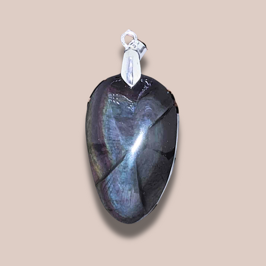 Pendentif gravé colombe en Obsidienne Œil Céleste (PE1885)