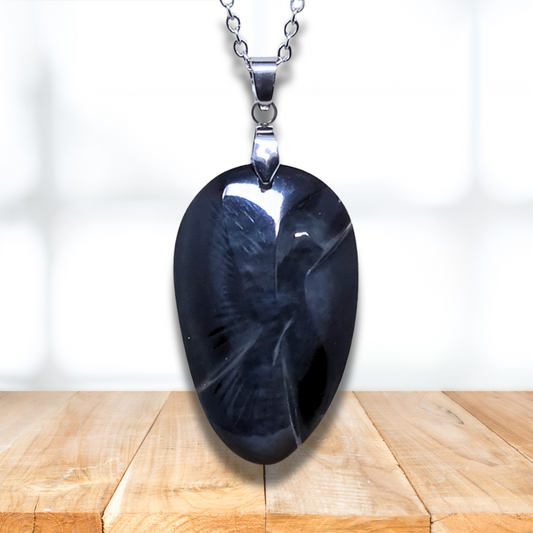 Pendentif gravé colombe en Obsidienne Œil Céleste (PE1885) - ENAE Minéraux