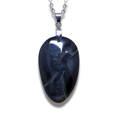 Pendentif gravé colombe en Obsidienne Œil Céleste (PE1885) - ENAE Minéraux