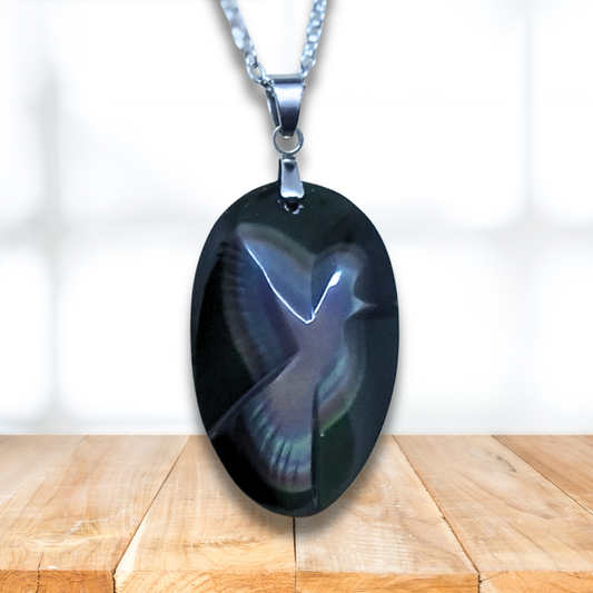 Pendentif gravé colombe en Obsidienne Œil Céleste (PE1883) - ENAE Minéraux