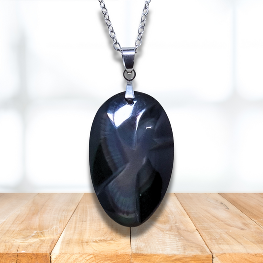 Pendentif gravé colombe en Obsidienne Œil Céleste (PE1883) - ENAE Minéraux