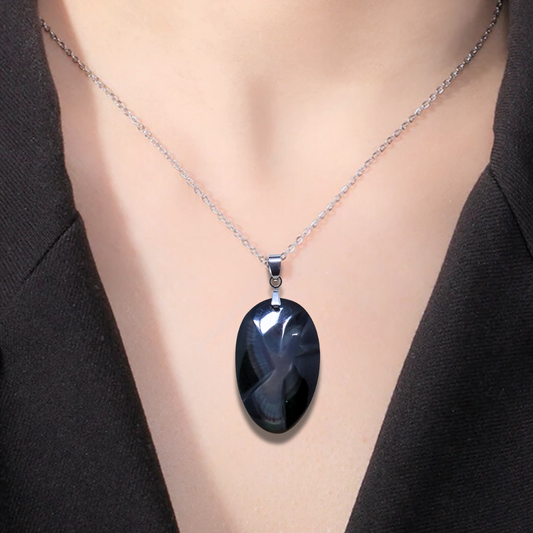 Pendentif gravé colombe en Obsidienne Œil Céleste (PE1883)
