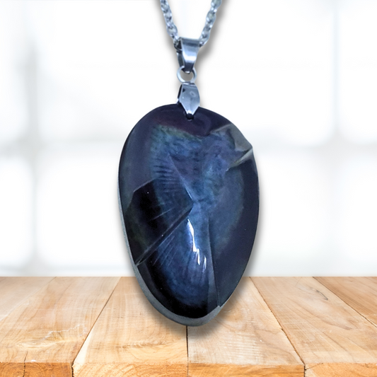 Pendentif gravé colombe en Obsidienne Œil Céleste (PE1885) - ENAE Minéraux