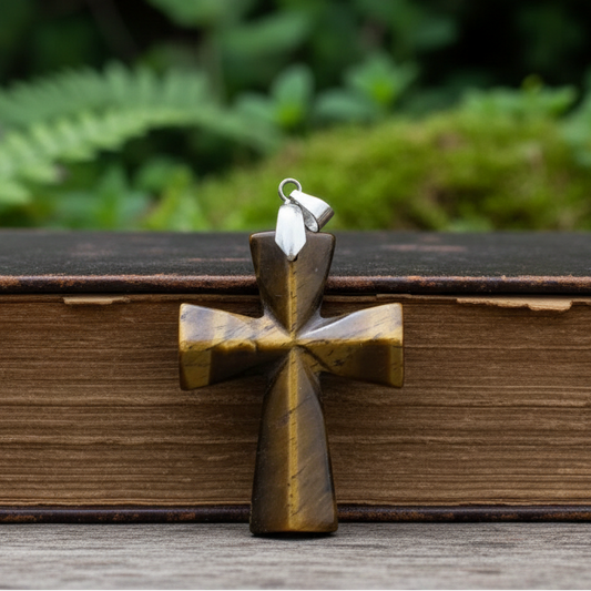 Pendentif croix en Œil de Tigre (PE1623-19)