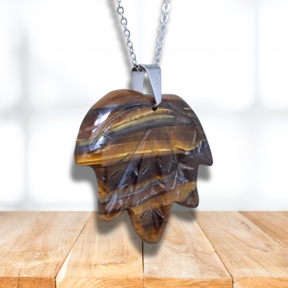 Pendentif feuille sculptée feuille Œil de Tigre (PE1219-2) - ENAE Minéraux